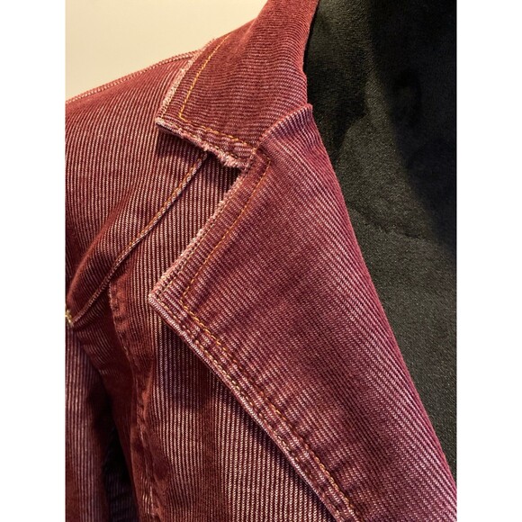 JeanStar Corduroy Jacket Sz Medium Burgundy Fitted Detailed Distressed  Stylish - Picture 4 of 12